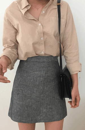 ヘリンボーンAラインスカート(リネン100%)